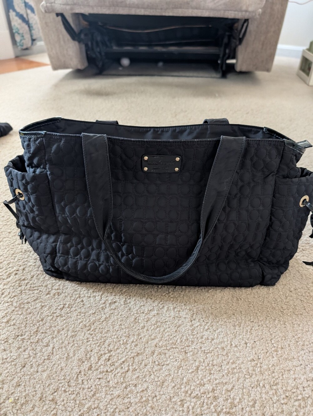 Quilted Kate Spade Black Tote Diaper Work Bag with Exterior And Interior Pockets